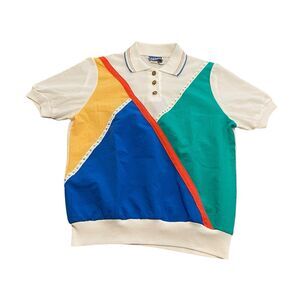 Vintage 70s 80s 90s Women’s Sportswear Color Block Polo Tee Shirt USA Made S